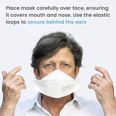 Man wearing KN95 Cup Shaped Face Mask With Five Layers Of Protection Pack Of 10 For All Day Comfort Unisex Fit Non Latex Ear Loops