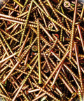 Pro Grade Heavy Duty Bugle Head 10 X 3-1/2 Coarse Thread Drywall Wood Screws Hardened Steel Yellow Finish For Softwood Framing 1000 Pack in a pile.