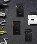 12 Pack Din Rail Mounting Clips One Point Oh Eight Inch Wide Snap In Universal Black Aluminum Alloy Relay Clips for 35mm Din Rail Switches and Injectors Durable Easy Install Great for Electrical Panels and Enclosures displayed with tools and a rail