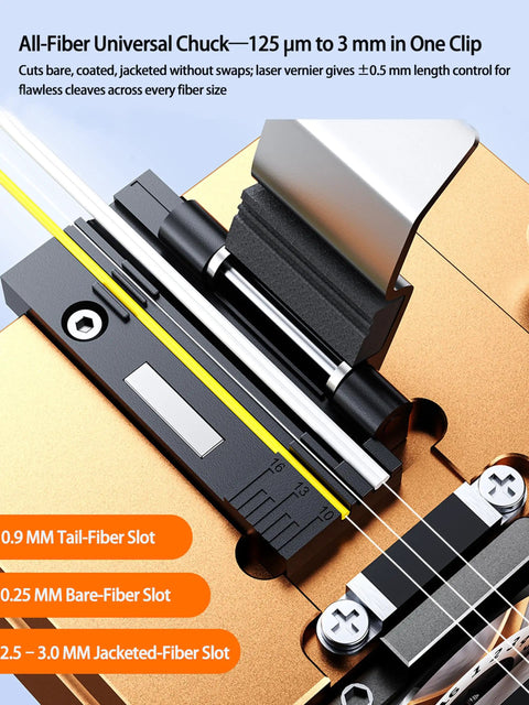 Fiber Optic Cleaver For FTTH With 16 Face Tungsten Blade Delivers 48,000 Cuts And Sub 0.5 Degree Precision, 125 Micron Bare Fiber