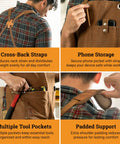 Waxed Canvas Work Apron For Men With Pockets, Heavy Duty Carpenter And Grilling Apron detailing cross-back straps and tool pockets