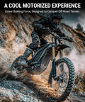 Rider on off-road bike with Beefy 220mm Front Disc Brake Rotor With 6-Hole Mount 2.3mm Thick Stainless Steel And Aircraft Aluminum Core.