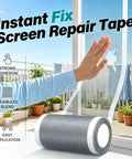 Peel And Stick Window Screen Repair Patch, Weather Resistant Mesh Tape applied to window for an invisible fix for holes.