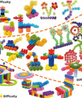 Variety of colorful structures built with Interlocking Gears Kit For Kids With Tote Bag Hands On Fun 100 Colorful Pieces For Sensory Play Fine Motor Skill Building Preschool STEM Toys Developmental OT Therapy Tools For Boys And Girls.