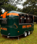 Turnkey Mobile Food Truck And Portable Snack Cart Commercial Kitchen Setup Coffee Bar Or Burger Grill Hustle Custom Built Rolling Rig in green with Grill Master branding