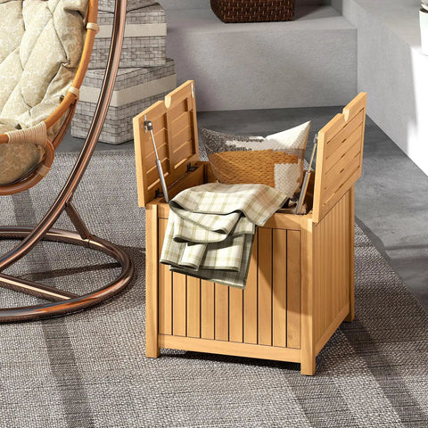 2 In 1 Outdoor Side Table With Storage In Acacia Wood Slatted Design With Umbrella Hole And Removable Base Square End Storage Box