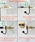 Step-by-step guide for 120 Piece Self Drilling Drywall Anchors And Screws Kit With Hooks installation on plasterboard wall.