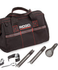 A-61 Standard Equipment Tool Kit For K-60 SE And K-60 SP Sectional Machines With Augers And Cutters Includes Steel Toolbox And Bucket Tool Organizers Heavy Duty Build Made In USA, shown with bag and tools.