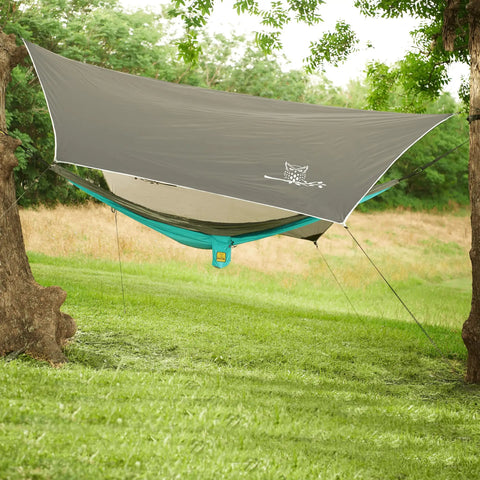 Waterproof Hammock Rain Fly Tarp with stakes and carry bag for backpacking ultralight camping shelter ripstop nylon with taped seams
