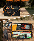 22 Inch Grill Tool Storage Bag With Dual Inner Compartments, open view displaying organized grill utensils and tools
