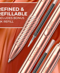 Gel Pen With Copper Metal Body Slick 0.7mm Point Black Ink Fast Dry No Smear Technology For Clean Smooth Writing Includes One Pen And An Extra Ink Refill Great For Notes Journals Planning And Everyday Office Use.