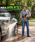 Man using Cordless Car Washing Tool With 6 In 1 Nozzle And Foam Cannon, Battery Operated Handheld Cleaner For Cars