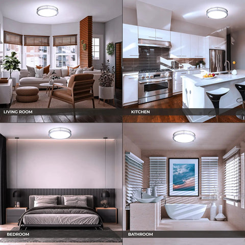 16 Inch LED Flush Mount Ceiling Light Dimmable 23W, 1610 Lumens, 5000K Bright Daylight in living room, kitchen, bedroom, and bathroom
