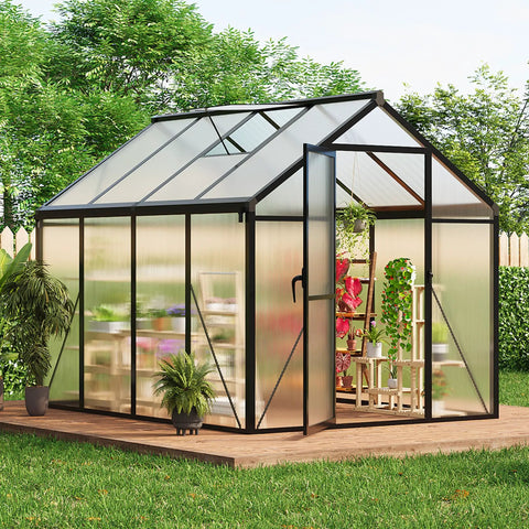 6 By 8 Foot Greenhouse Kit With Aluminum Frame, Polycarbonate Panels, Lockable Door, Adjustable Roof Vent, Easy Assembly For Backyard Garden Or Patio, Ideal Outdoor Greenhouse For Year Round Home Gardening