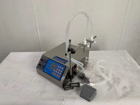 Heavy Duty Shop Grade Eight Head Digital Liquid Filling Machine Featuring Slick Diaphragm Pump For CBD Tinctures MCT Elixirs And Craft Beverages On 110V with control panel and hoses.