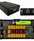 Plug And Play Tiny 100W Automatic Antenna Tuner With OLED Display Covers 1.8 MHz To 55 MHz Self Tuning ATU 7 By 7 Grid Battery Built In 2950mAh For Ham Radios On The Go. Top view of internal circuitry and connectors.