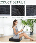 Woman sitting on Tufted Corduroy Recliner Seat Cushion For Seniors And Adults High Density Foam 20x20x4 Inches Get Up Easier Cushion