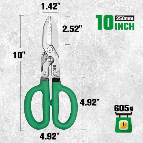 Front view of Heavy Duty Tin Snips With Forged Blade And Compound Action For Superior Metal Cutting, 10 Inch Metal Shears