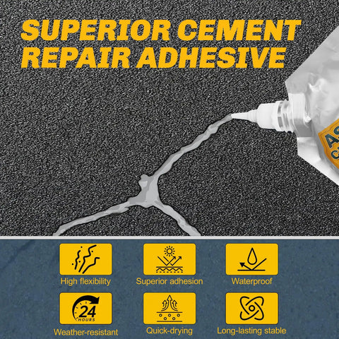 Heavy Duty Concrete Crack Filler Seals Cracks Fast, Waterproof Cement Repair being applied to cracked surface.