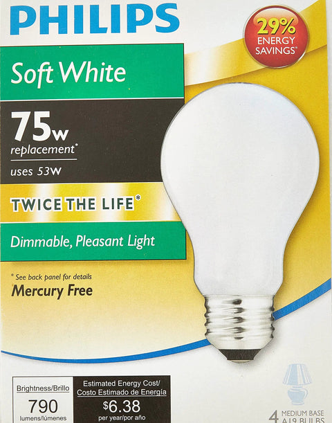 75 Watt Equivalent LED A19 Dimmable Soft White 2750K Bulb Long Life Energy Saving Light Mercury Free Ideal For Lamps And Fixtures Indoor Home Lighting 6 Pack