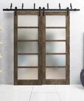 Quadro 4002 Dope Interior Barn Bypass Sliding Doors With Frosted Glass In Black MDF Size 84 By 96 Inches Modern Style Hardware Included Ready To Install.