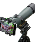 HookUpz Two Point Zero Universal Smartphone Optics Digiscoping Adapter mounted on telescope capturing wildlife photo