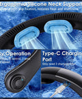 Ergonomic Wearable Neck Fan With Support And 5 Speeds Ultra Lightweight Personal Cooler, Type-C Port, and Easy Operation Button
