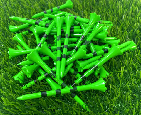 Neon Plastic Golf Tees Three And One Quarter Inch 40 Pack Ultra Bright Colors For Easy Visibility In Low Light Made In USA pile