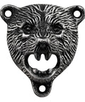 Keep Your Cold Ones Rolling Smooth With This Heavy Duty Cast Iron Vintage Beer Bottle Opener Wall Mount Featuring Sculpted Grizzly Bear Head And Gripping Teeth Lever For Man Cave Bar Setup close-up of bear head.