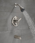 Brushed Nickel Single-Function Tub And Shower Trim Kit With Single-Spray Shower Head, wall-mounted, valve not included