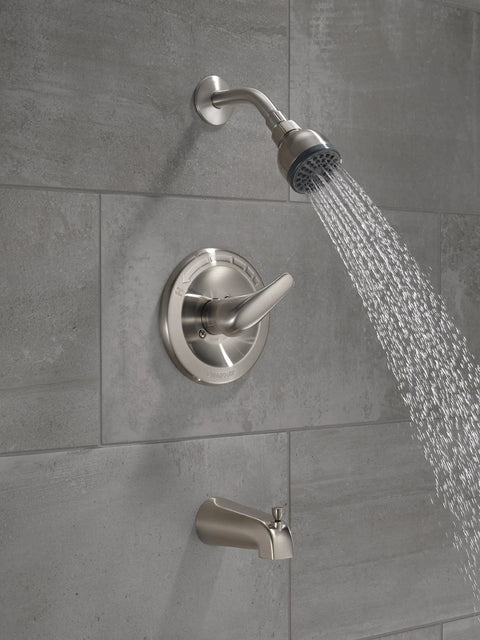 Brushed Nickel Single-Function Tub And Shower Trim Kit With Single-Spray Shower Head, wall-mounted, valve not included