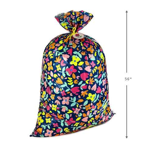 Giant 56 Inch Plastic Gift Bag With Pink And Yellow Floral Print for Large Gifts Like Ottomans Bedding Sets Lamps and More