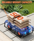 Heavy Duty Steel Garden Cart With 500 Lbs Capacity 3 In 1 Pullable Wagon loaded with stacked bags on a patio