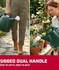 Person using 2 Gallon Watering Can For Indoor And Outdoor Plants With Removable Nozzle And Drip Free Sprinkler Head Recycled Plastic Build Easy Pour Spout
