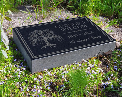 Personalized Granite Memorial Stone For Grave Decor Outdoor Tree Of Life Memorial Plaque Custom Cemetery Marker, 12x8x2 in, 24 lb