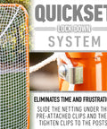 Official 6x6 Lacrosse Goal With Quikset Net Attachment For Quick Setup showing close-up of net clips and frame mechanism