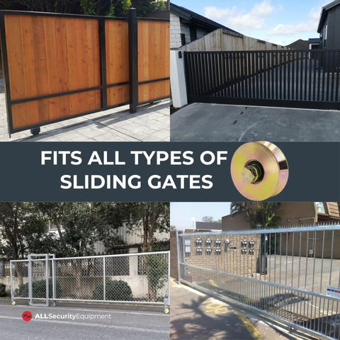 Two Pack Three Inch V Groove Gate Rollers With Double Sealed Bearings For Smooth As Glass Sliding Gate Operation On Galvanized V Track And Standard Angle Iron Frames Built Tough For No Fuss Heavy Duty Use on various sliding gates.