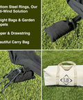 Gigantic Outdoor Patio Mosquito Net 13 By 10 Feet For Gazebo Porch And Garden Terrace Heavy Duty Insect Screen Canopy accessories, including weight bags, zippers, and carry bag on grass.