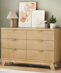 Fluted Dresser for Bedroom With Six Drawers and Totally Modern Oak Finish 48 Inch Wide Wooden Dresser TV Stand With Metal Handle
