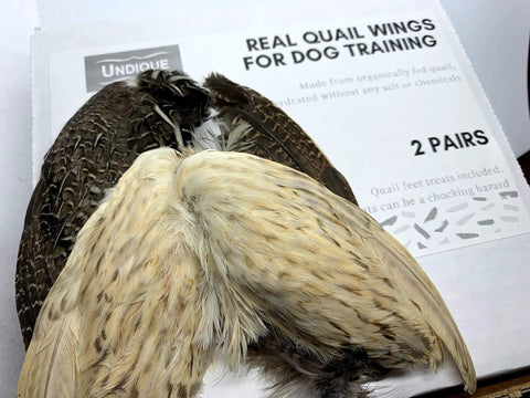 Dehydrated Quail Wings For Dog Training, 2 Pairs, Real Nutritious Treats From Quails Raised Organic Diet, Chemical Free Chews