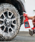 Foaming Wheel And Tire Cleaner For Cars Safe On Factory Coated Wheels Thick Foam Lifts Brake Dust And Grime Cleans Wheels And Tires At Once 24 Oz Great For Everyday Detailing And Wheel Care At Home Or Shop. spray bottle cleaning muddy alloy wheel