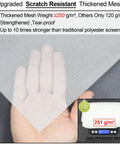 Hand holding thick magnetic screen door mesh with 250g/m² weight shown, part of upgraded magnetic screen door.