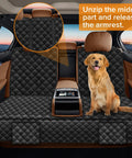 Dog Car Seat Cover For Mazda Back Seat Fits CX50 CX5 CX30 SUVs Waterproof Non Slip Pet Bench Protector with dog sitting on it.