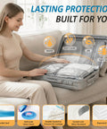 Woman using vacuum storage bags in a suitcase, Vacuum Storage Bags 80 Percent Compression Space Saver For Clothes, Blankets, Pillows, And Bedding, Easy Sealing Travel Packaging To Slash Closet Clutter And Luggage Fees, 20 Combo Pack