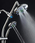 No-Drill 34-Inch Shower Bar With LED Temperature Display, 3-Way Rain And Handheld Shower Head, water flow, stainless steel chrome
