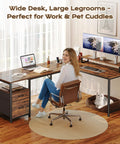 Dope 63 Inch L Shaped Desk With Built In Power Outlets And USB C Port For Home Office Corner Setup With Monitors And Storage
