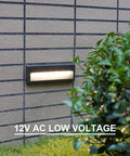 Low Voltage Outdoor Step Lights Kit 12V AC Landscape Stair Lighting 8 Pack on garden wall with bushes