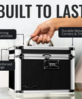 Heavy Duty Combination Lock Box For Documents And Valuables With Safe Storage, reinforced chrome corners, portable use