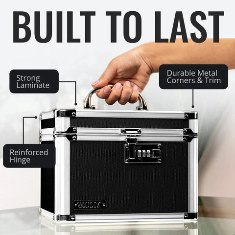 Heavy Duty Combination Lock Box For Documents And Valuables With Safe Storage, reinforced chrome corners, portable use