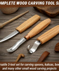 Sweet Complete Wood Spoon Carving Kit Featuring Razor Sharp Hook Knife Premium Sloyd Blade And Wide Bowl Gouge for versatile 3-tool set.